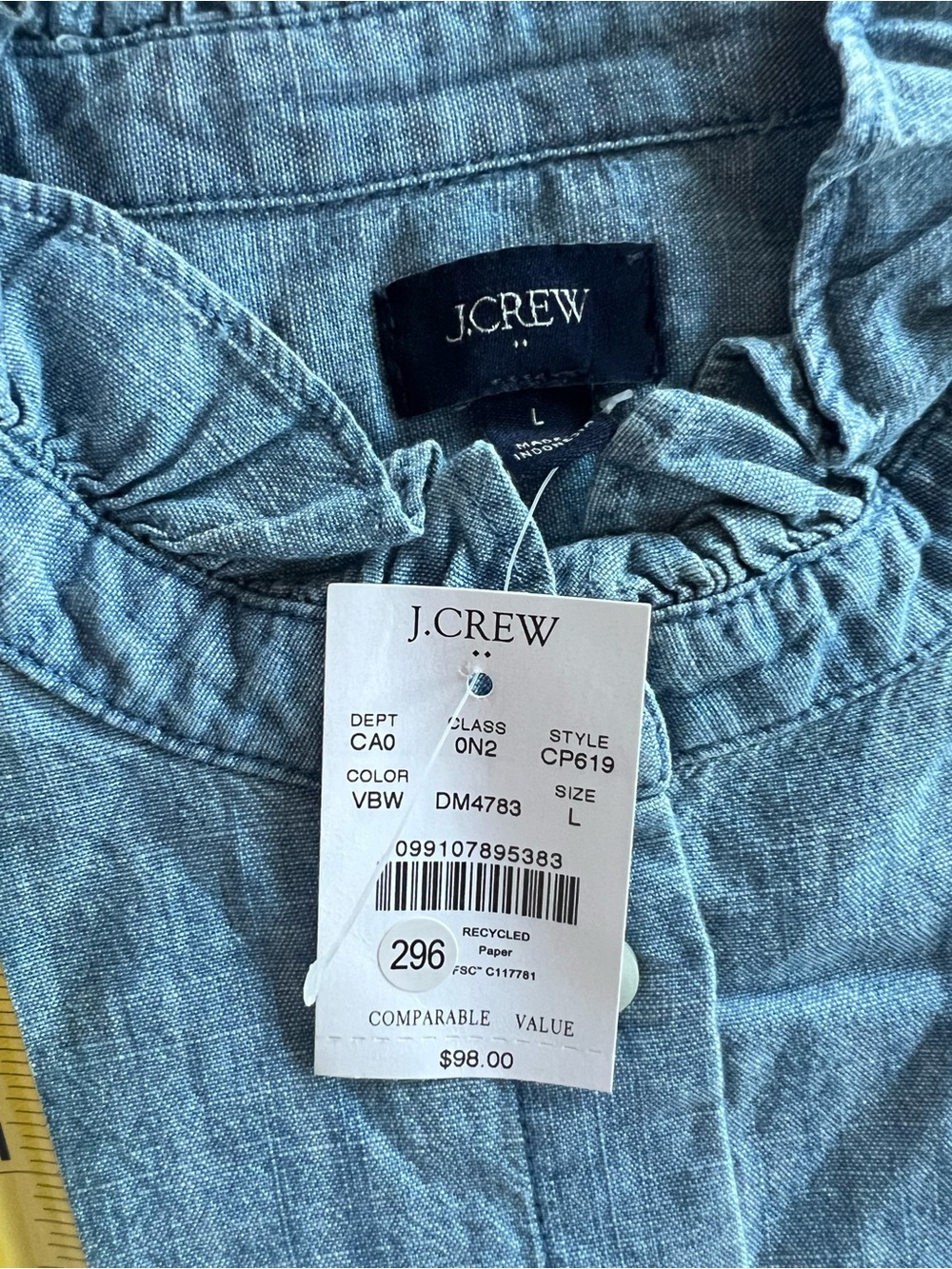 NWT J.Crew Chambray Ruffle-Collar Button-Front L - Picture 14 of 14